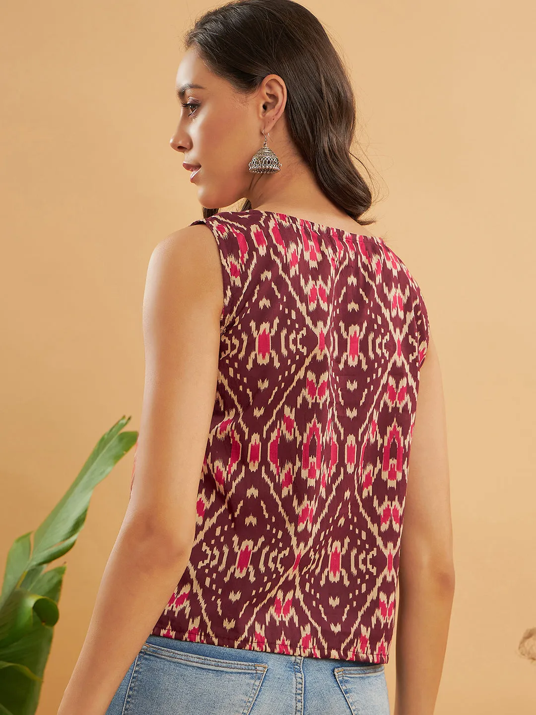 Wine Ikkat Print W/U Top