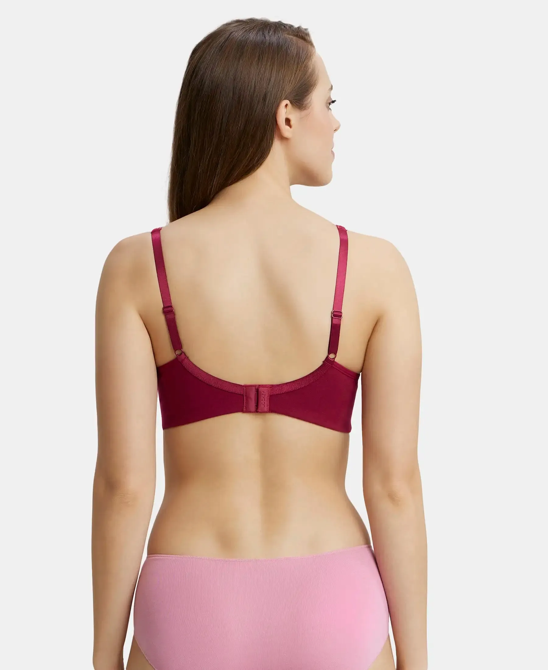 Wirefree Non Padded Plus Size Super Combed Cotton Elastane Stretch Full Coverage Everyday Bra with Concealed Shaper Panel - Beet Red
