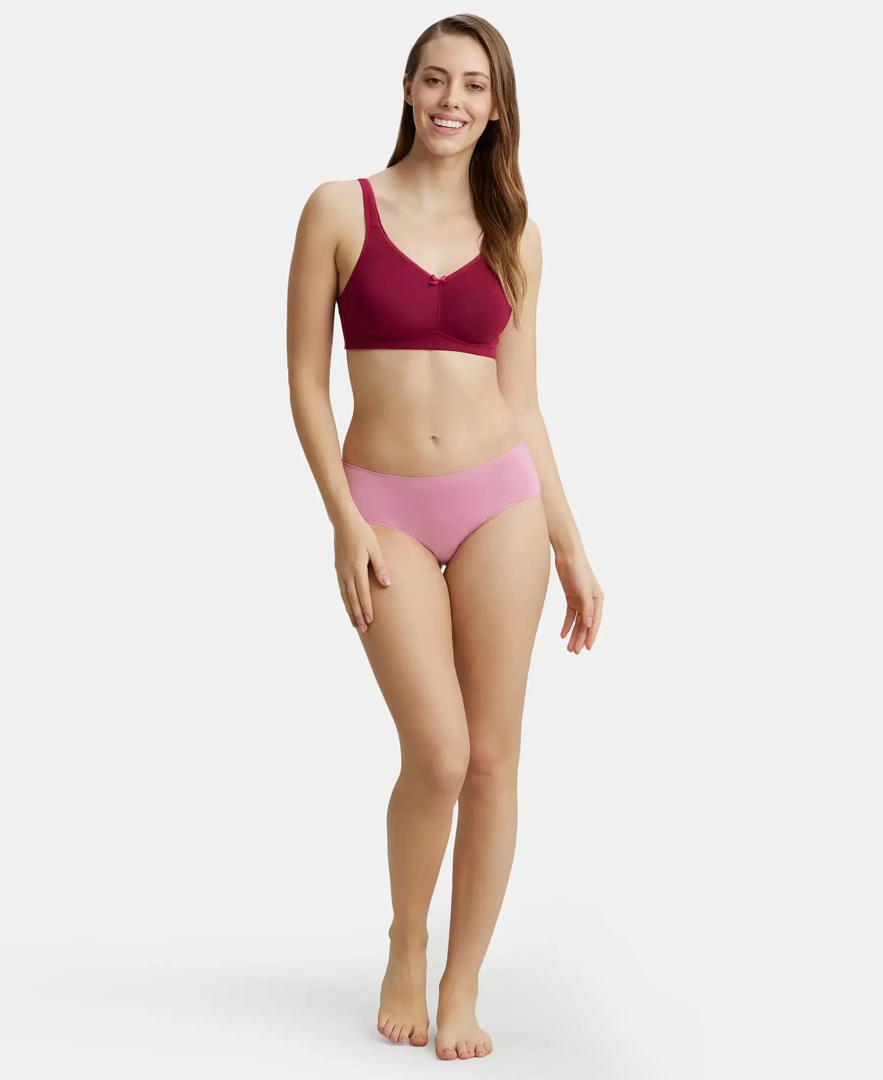 Wirefree Non Padded Plus Size Super Combed Cotton Elastane Stretch Full Coverage Everyday Bra with Concealed Shaper Panel - Beet Red