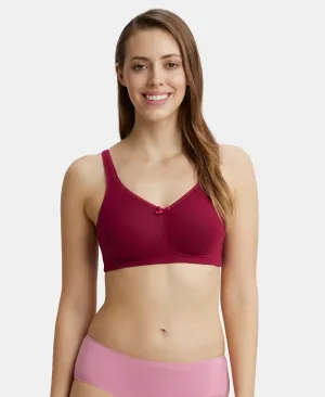 Wirefree Non Padded Plus Size Super Combed Cotton Elastane Stretch Full Coverage Everyday Bra with Concealed Shaper Panel - Beet Red