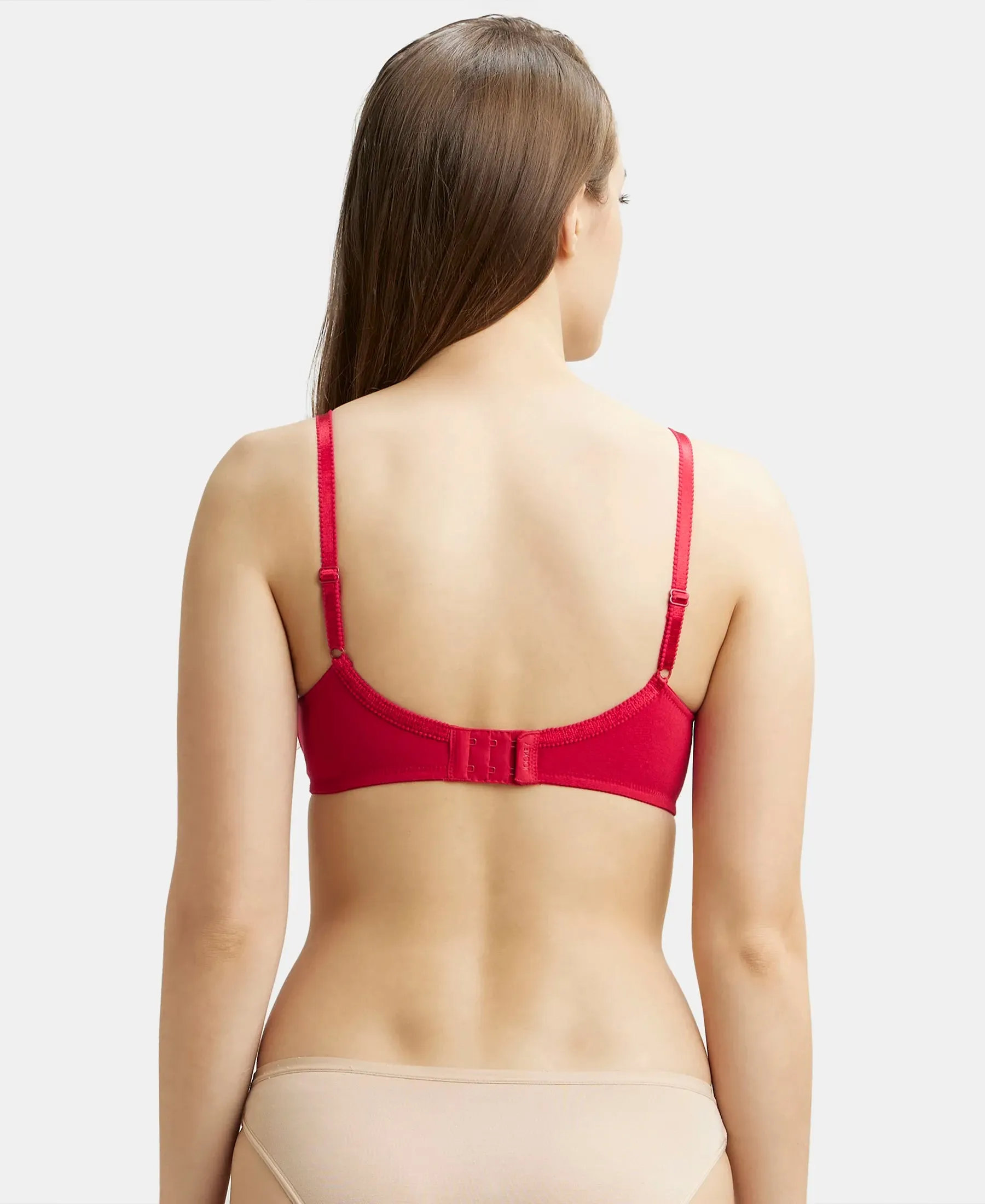 Wirefree Non Padded Plus Size Super Combed Cotton Elastane Stretch Full Coverage Everyday Bra with Contoured Shaper Panel and Adjustable Straps - Red Love