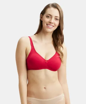 Wirefree Non Padded Plus Size Super Combed Cotton Elastane Stretch Full Coverage Everyday Bra with Contoured Shaper Panel and Adjustable Straps - Red Love