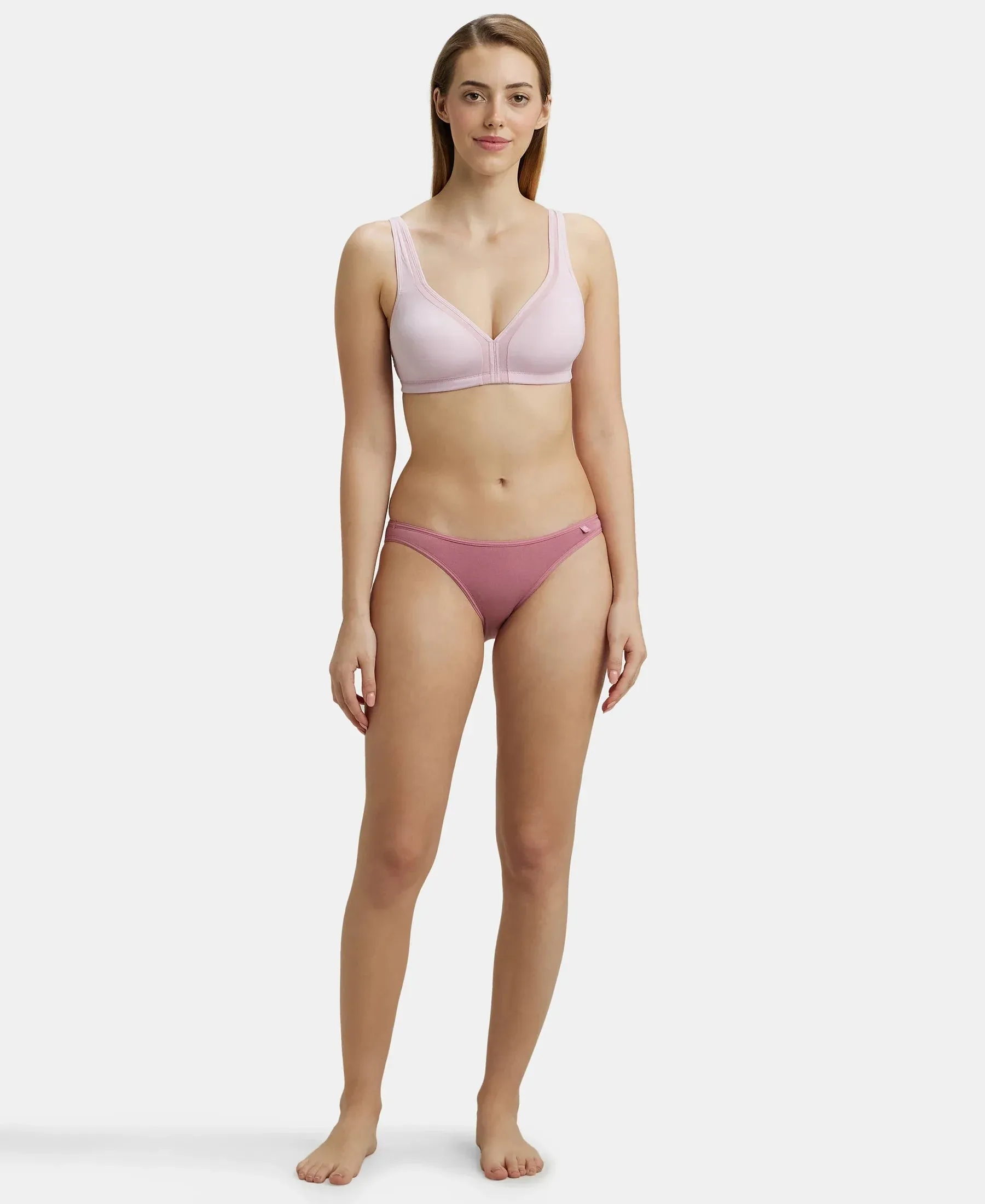 Wirefree Non Padded Soft Touch Microfiber Elastane Stretch Full Coverage Everyday Bra with Stylised Mesh Panel - Fragrant Lily