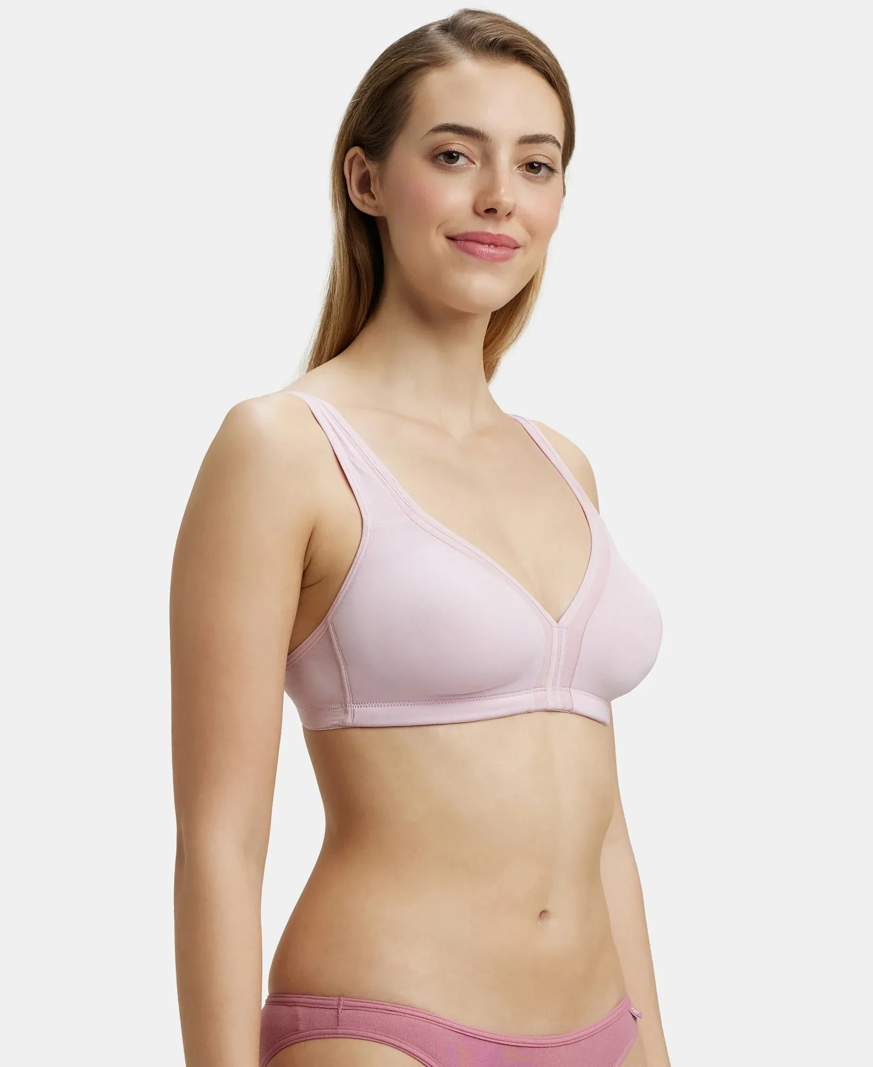 Wirefree Non Padded Soft Touch Microfiber Elastane Stretch Full Coverage Everyday Bra with Stylised Mesh Panel - Fragrant Lily