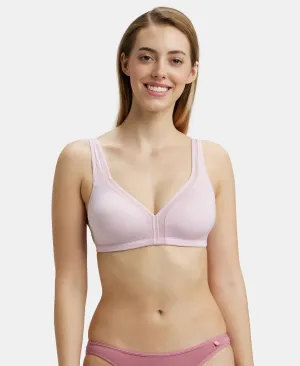 Wirefree Non Padded Soft Touch Microfiber Elastane Stretch Full Coverage Everyday Bra with Stylised Mesh Panel - Fragrant Lily