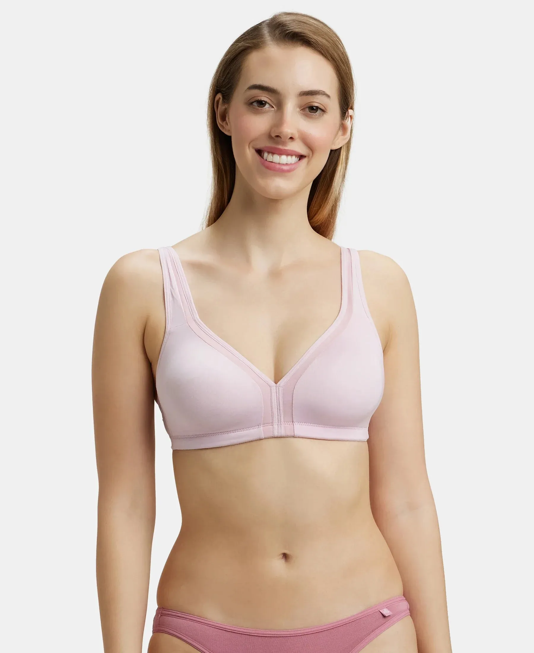 Wirefree Non Padded Soft Touch Microfiber Elastane Stretch Full Coverage Everyday Bra with Stylised Mesh Panel - Fragrant Lily
