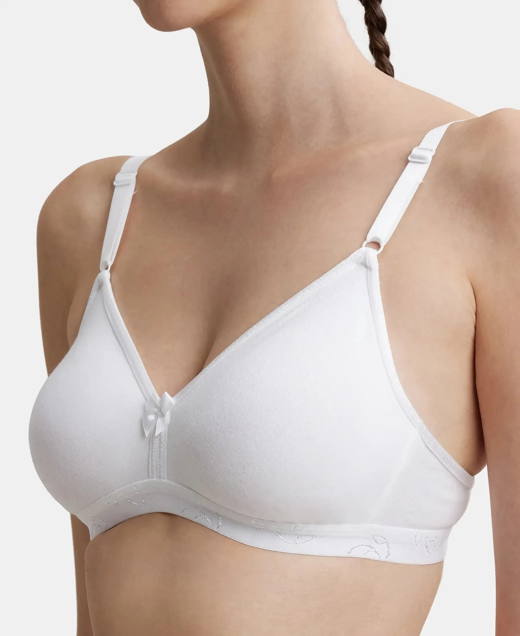 Wirefree Non Padded Super Combed Cotton Elastane Stretch Everyday Bra with Ultrasoft and Durable Underband - White