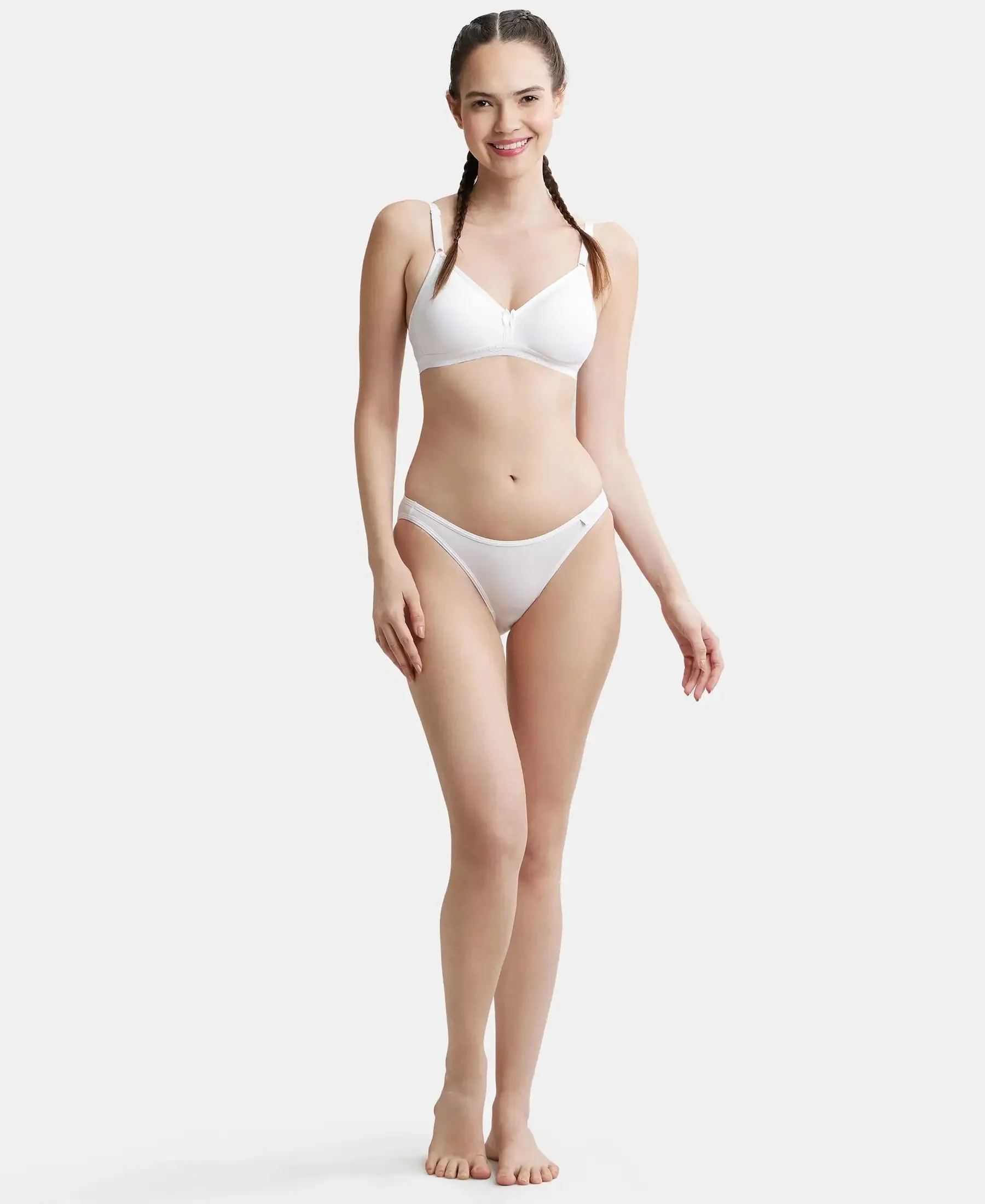 Wirefree Non Padded Super Combed Cotton Elastane Stretch Everyday Bra with Ultrasoft and Durable Underband - White