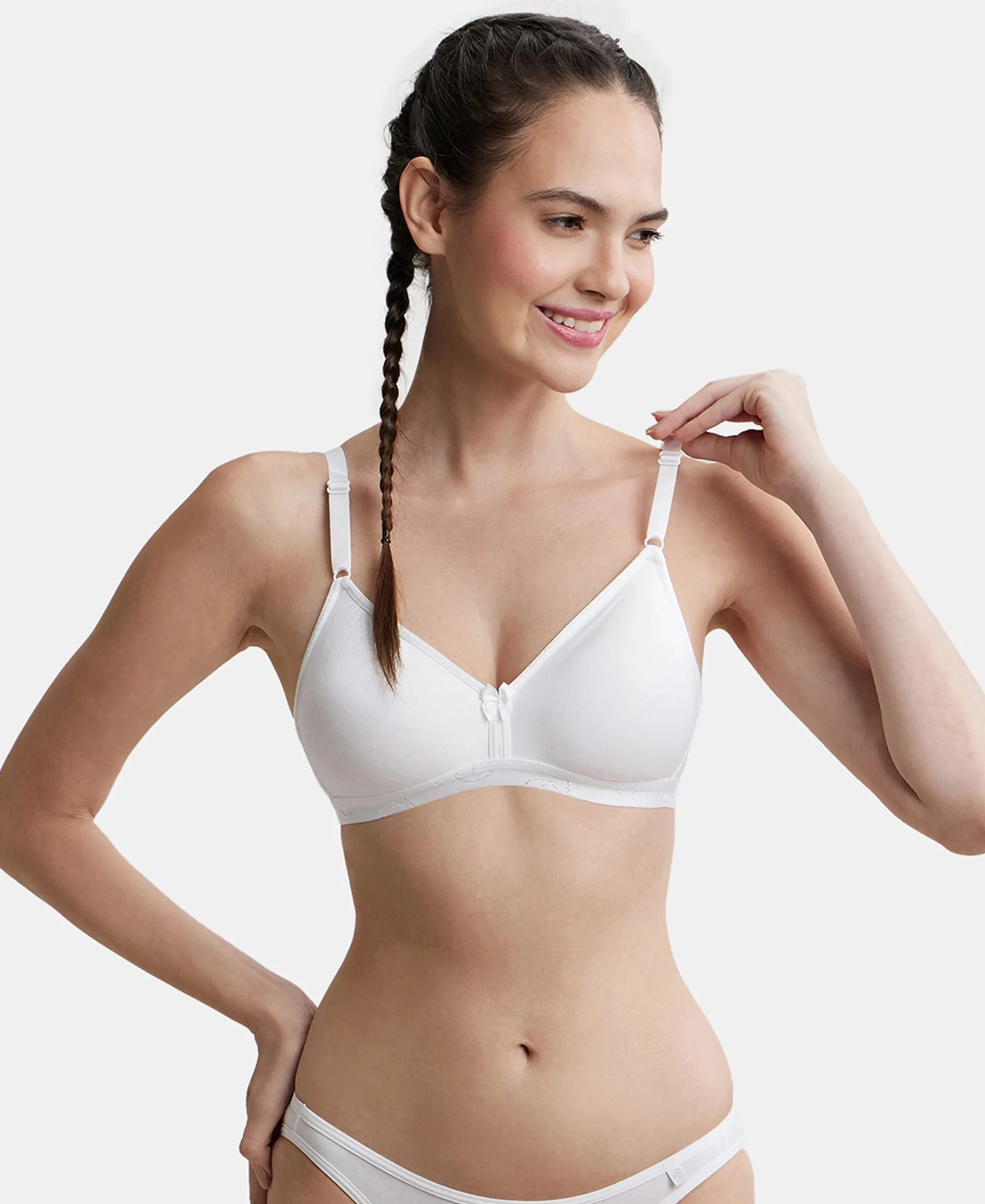 Wirefree Non Padded Super Combed Cotton Elastane Stretch Everyday Bra with Ultrasoft and Durable Underband - White