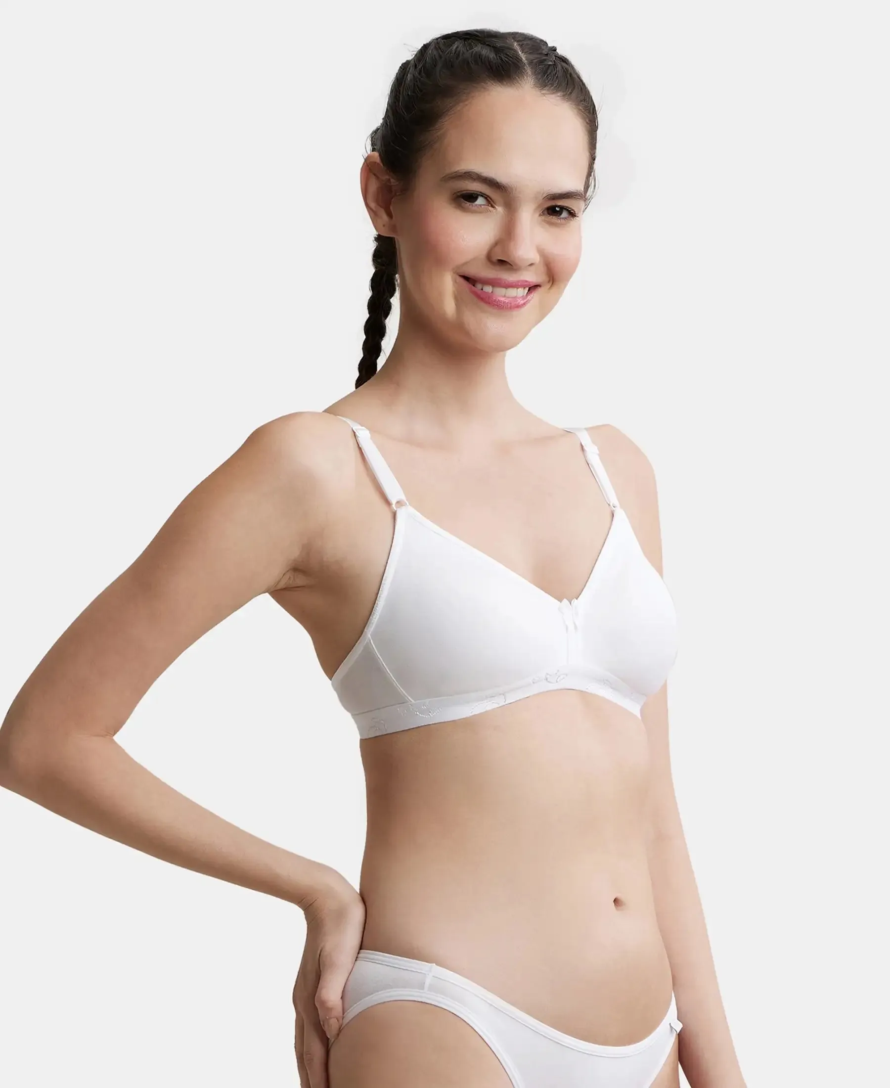 Wirefree Non Padded Super Combed Cotton Elastane Stretch Everyday Bra with Ultrasoft and Durable Underband - White