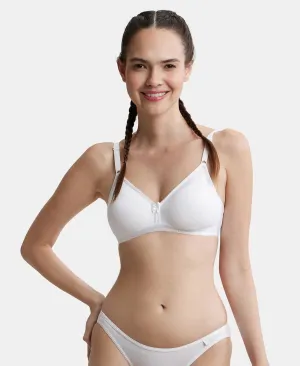 Wirefree Non Padded Super Combed Cotton Elastane Stretch Everyday Bra with Ultrasoft and Durable Underband - White