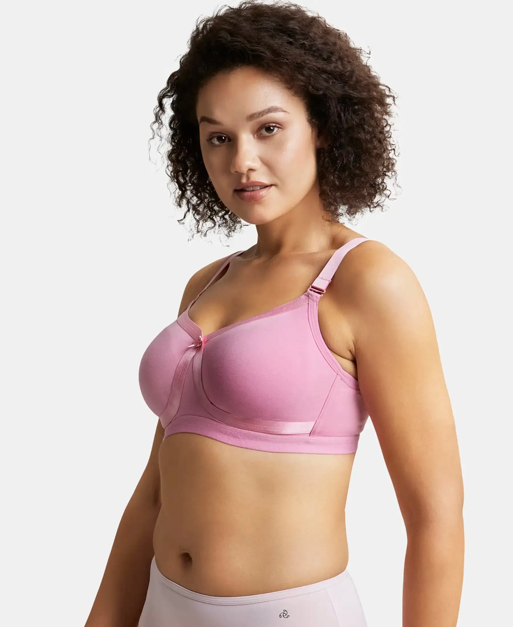 Wirefree Non Padded Super Combed Cotton Elastane Stretch Full Coverage Everyday Bra with Detachable Straps - Candy Pink