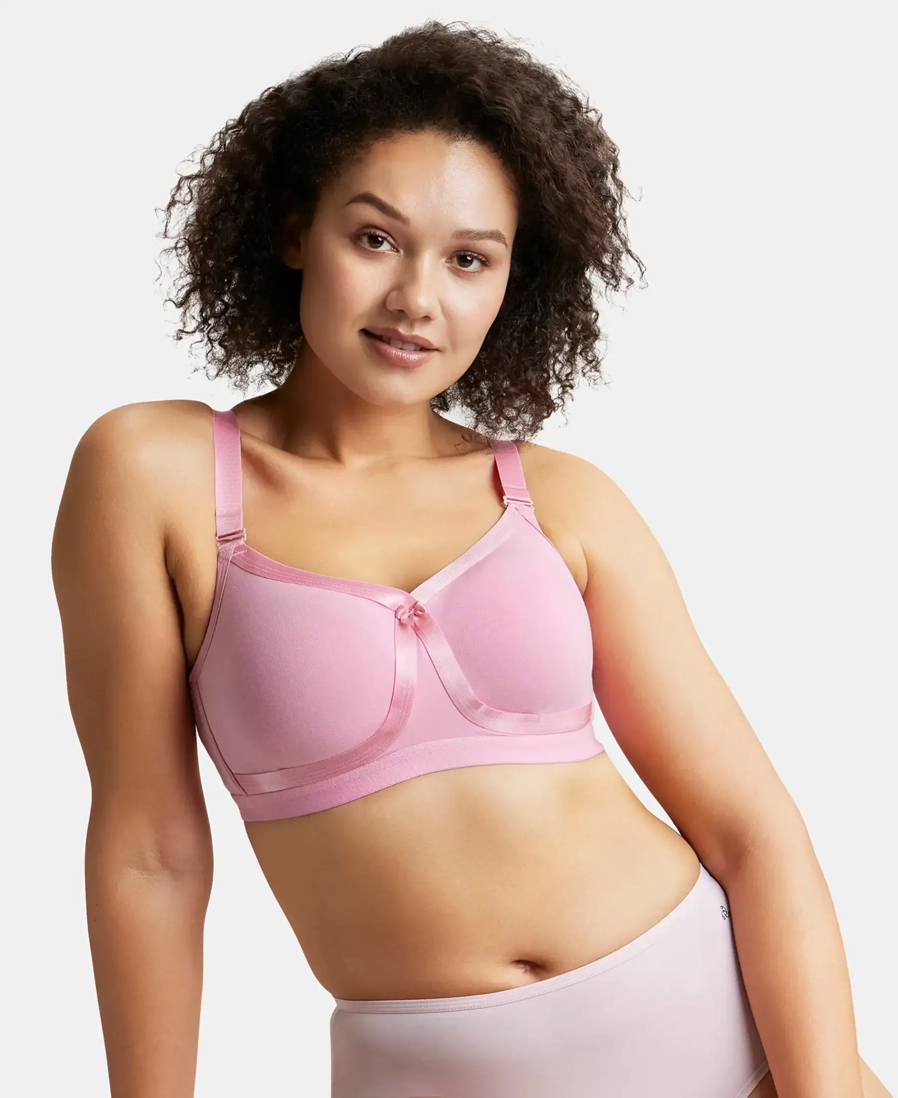 Wirefree Non Padded Super Combed Cotton Elastane Stretch Full Coverage Everyday Bra with Detachable Straps - Candy Pink