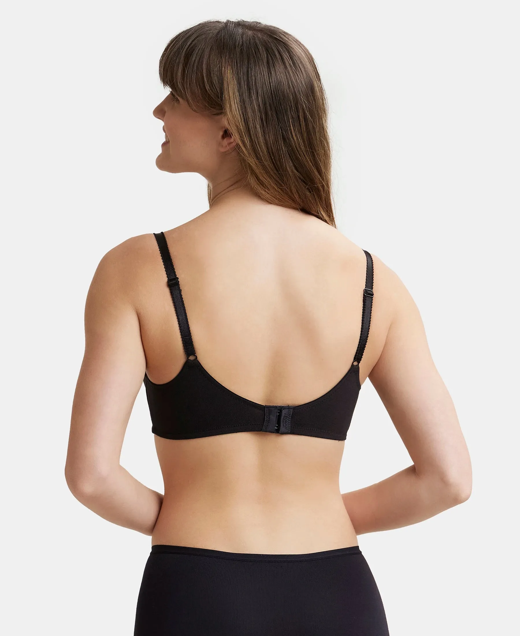 Wirefree Non Padded Super Combed Cotton Elastane Stretch Full Coverage Everyday Bra with Soft Adjustable Straps - Black