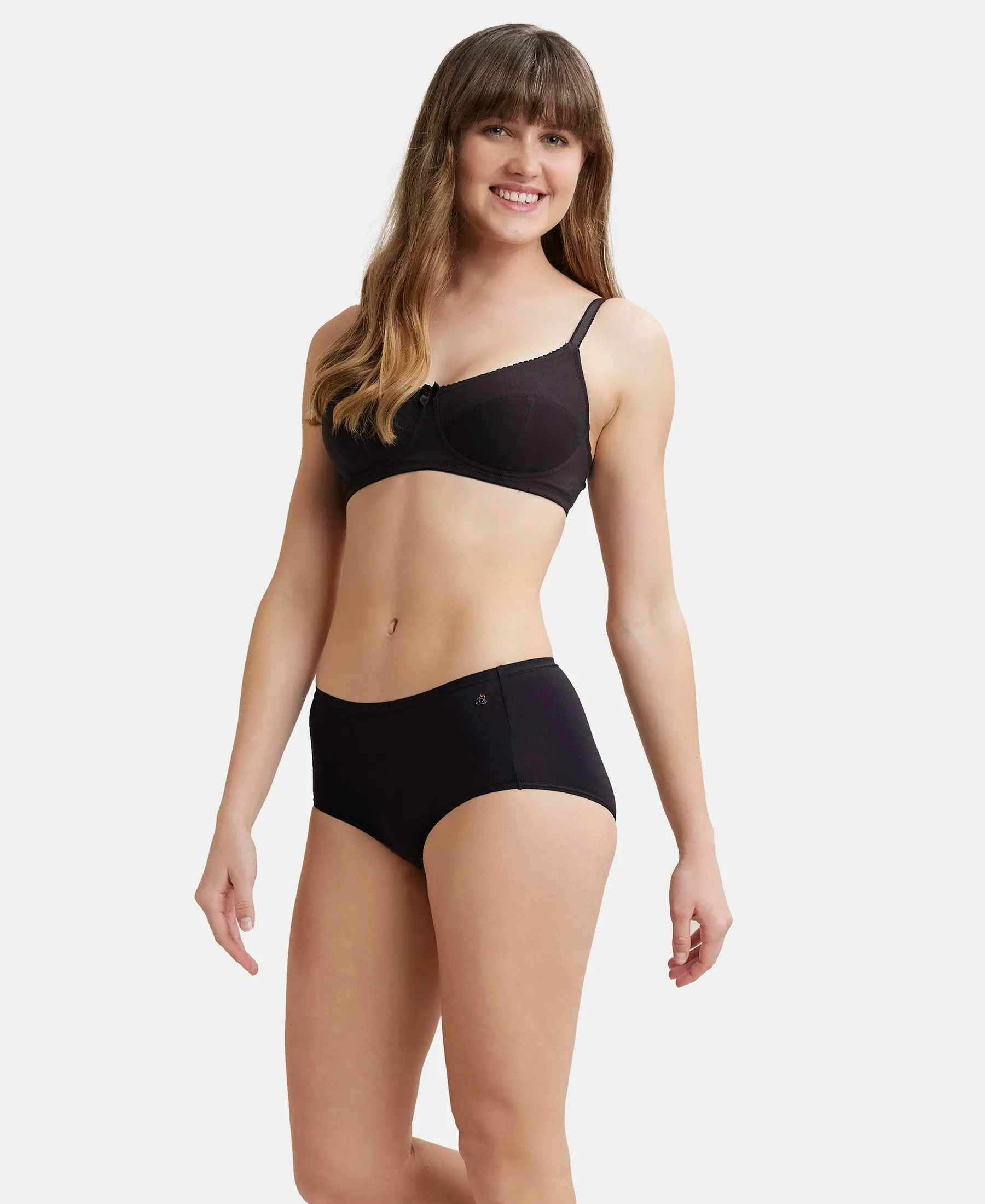 Wirefree Non Padded Super Combed Cotton Elastane Stretch Full Coverage Everyday Bra with Soft Adjustable Straps - Black