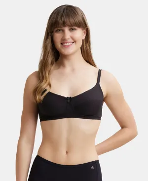 Wirefree Non Padded Super Combed Cotton Elastane Stretch Full Coverage Everyday Bra with Soft Adjustable Straps - Black