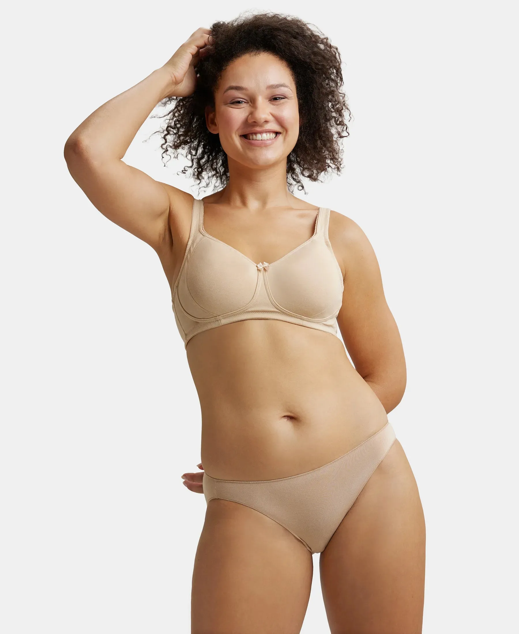 Wirefree Non Padded Super Combed Cotton Elastane Stretch Full Coverage Plus Size Bra Plush Lining Cup - Skin