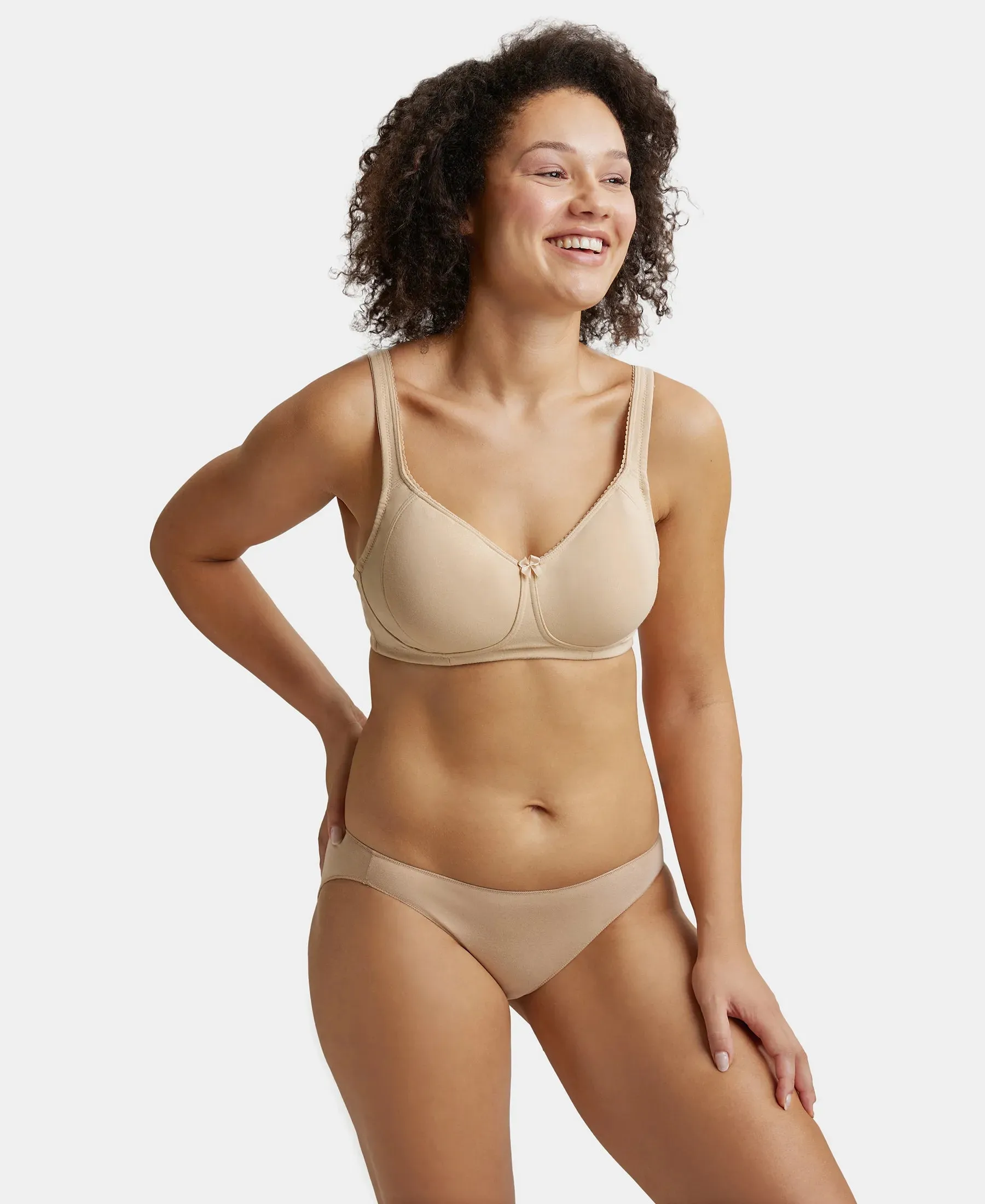 Wirefree Non Padded Super Combed Cotton Elastane Stretch Full Coverage Plus Size Bra Plush Lining Cup - Skin