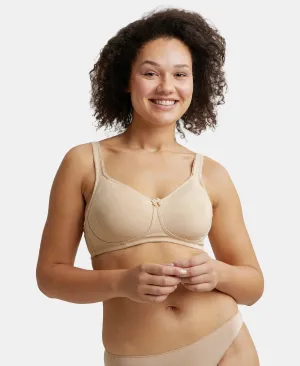 Wirefree Non Padded Super Combed Cotton Elastane Stretch Full Coverage Plus Size Bra Plush Lining Cup - Skin