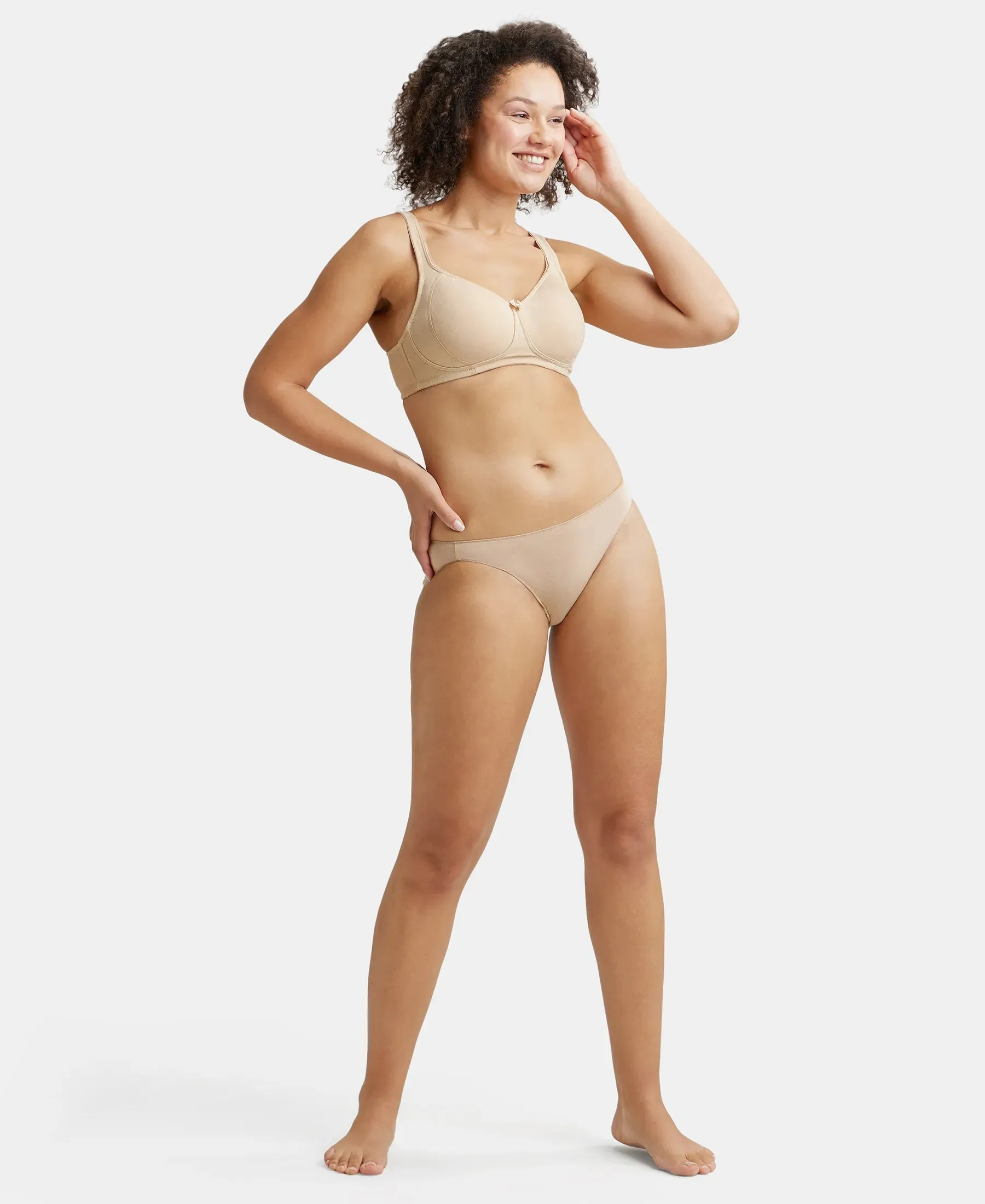 Wirefree Non Padded Super Combed Cotton Elastane Stretch Full Coverage Plus Size Bra Plush Lining Cup - Skin