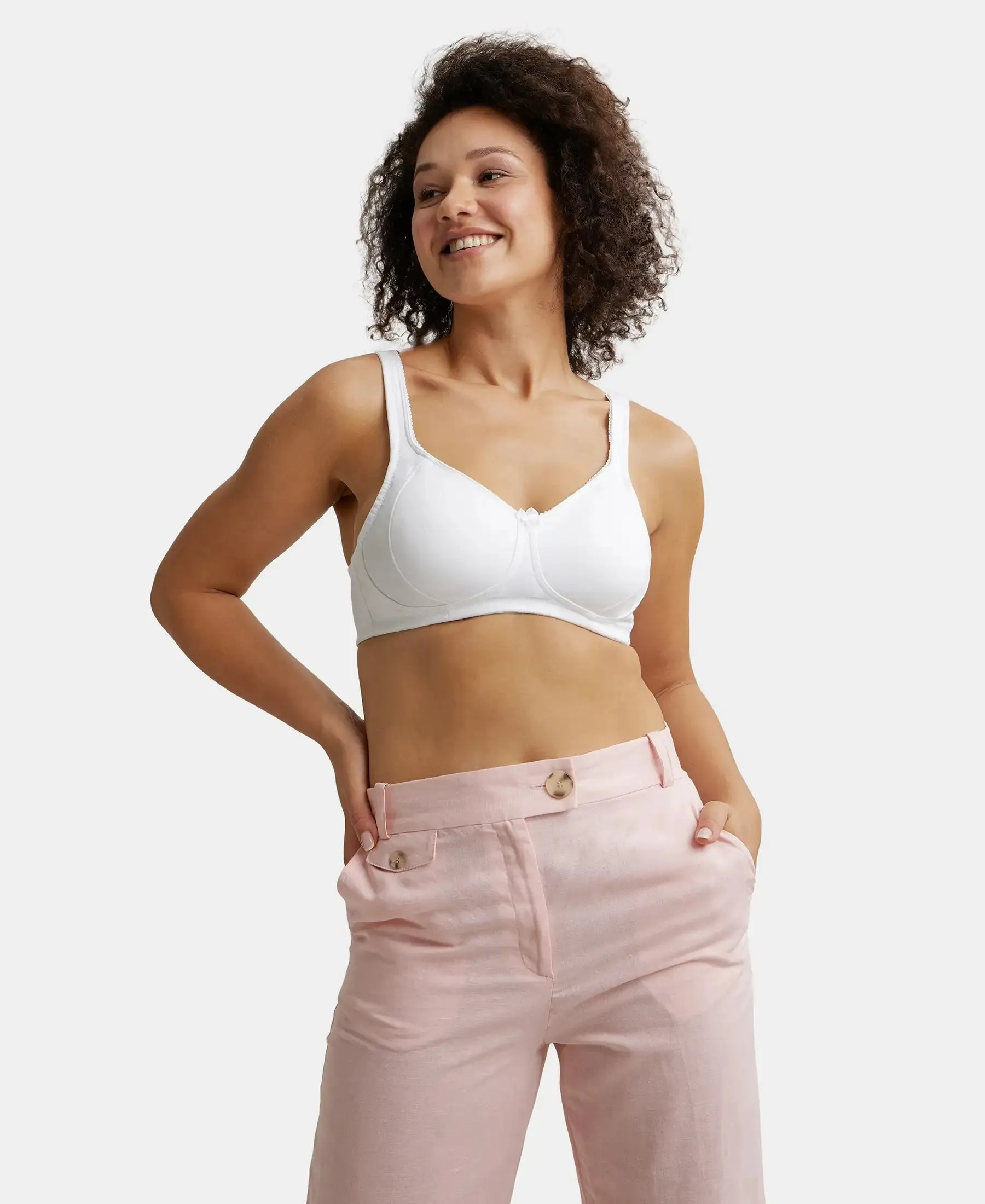 Wirefree Non Padded Super Combed Cotton Elastane Stretch Full Coverage Plus Size Bra Plush Lining Cup - White