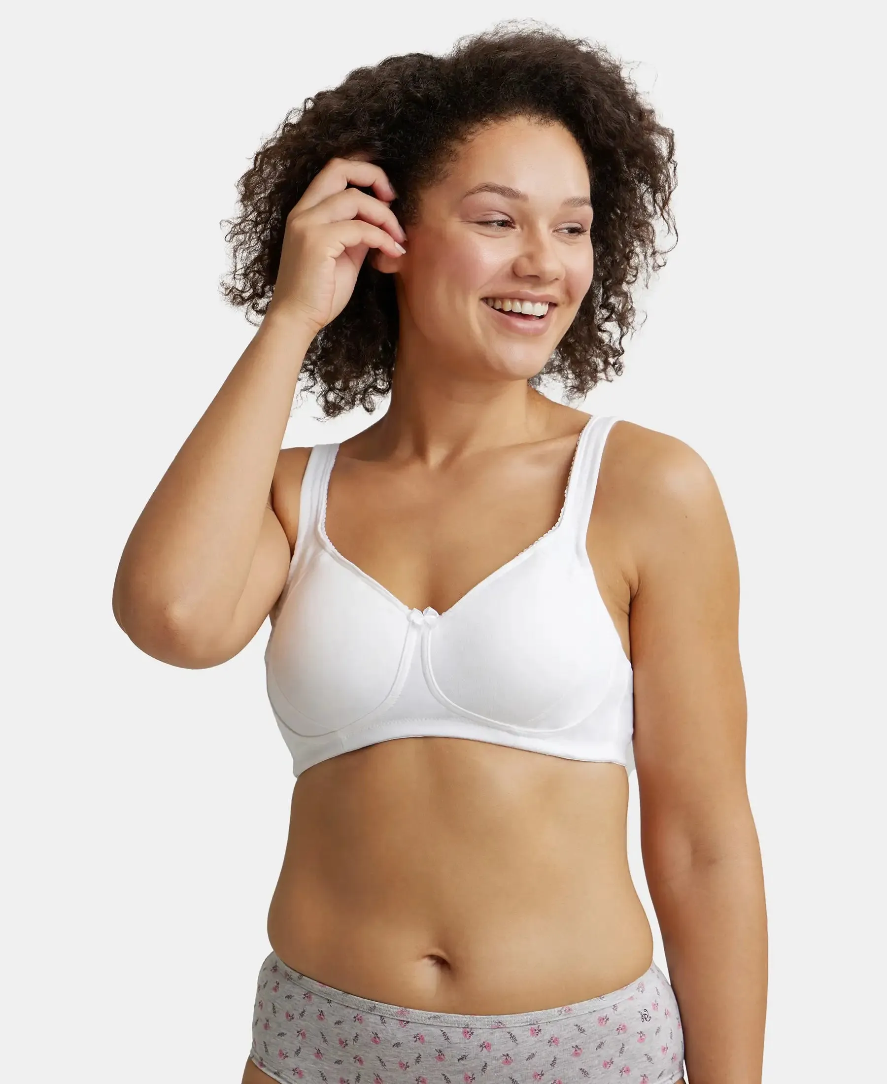Wirefree Non Padded Super Combed Cotton Elastane Stretch Full Coverage Plus Size Bra Plush Lining Cup - White