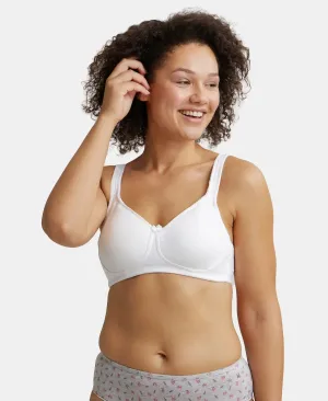 Wirefree Non Padded Super Combed Cotton Elastane Stretch Full Coverage Plus Size Bra Plush Lining Cup - White