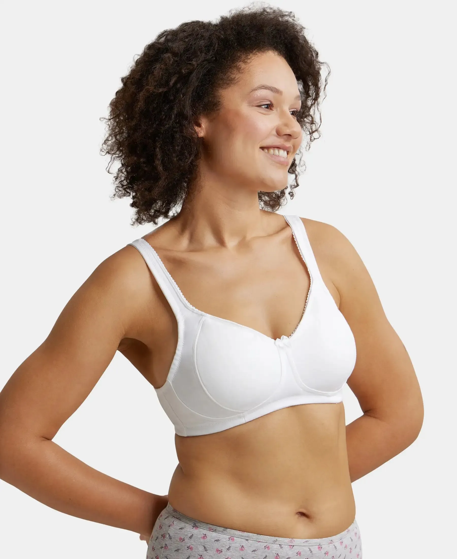 Wirefree Non Padded Super Combed Cotton Elastane Stretch Full Coverage Plus Size Bra Plush Lining Cup - White