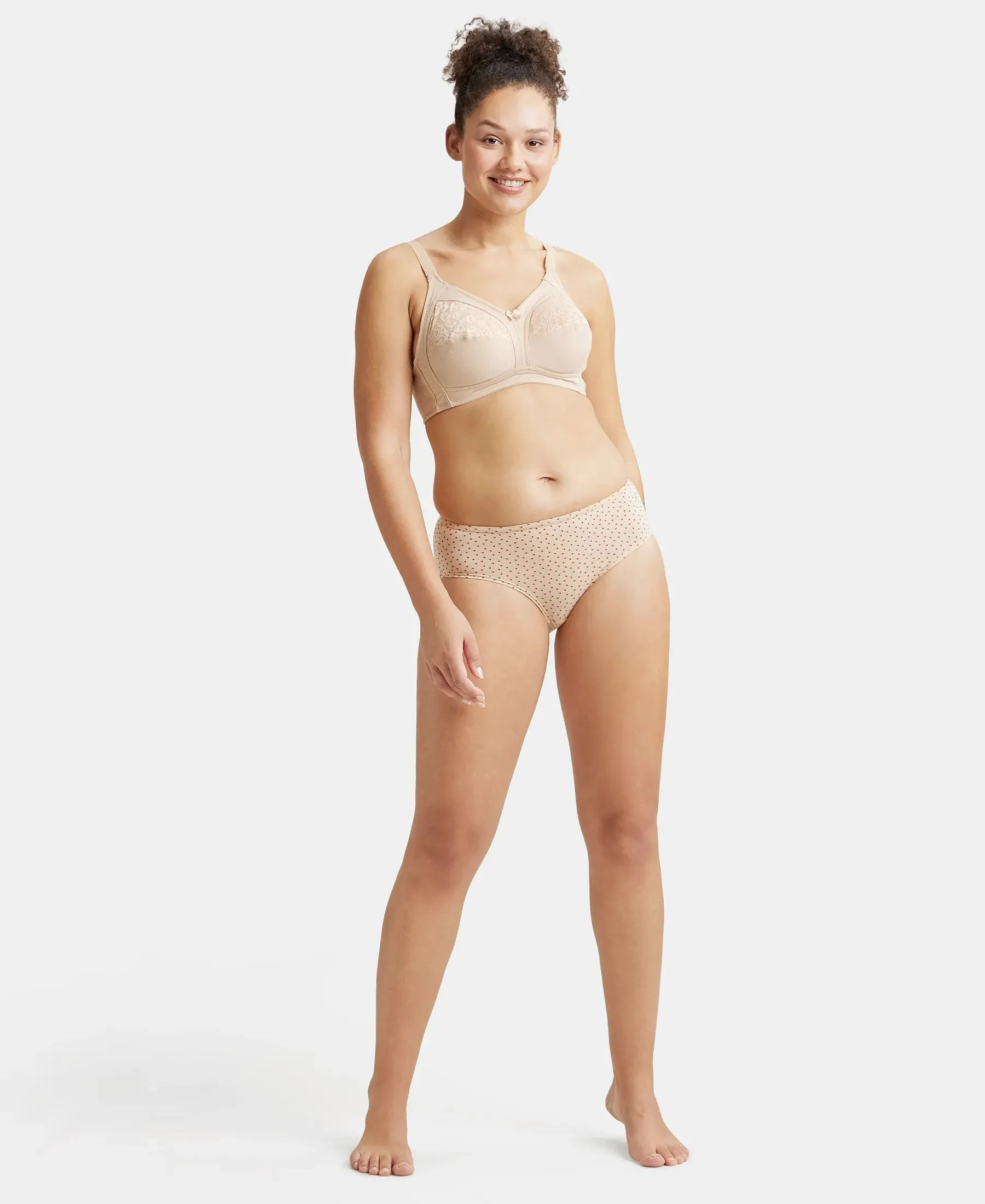 Wirefree Non Padded Super Combed Cotton Elastane Stretch Full Coverage Plus Size Bra with Lace Styling - Light Skin