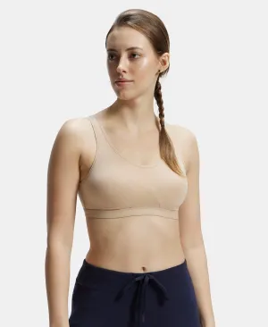 Wirefree Non Padded Super Combed Cotton Elastane Stretch Full Coverage Slip-On Active Bra with Wider Straps and Moisture Move Treatment - Light Skin