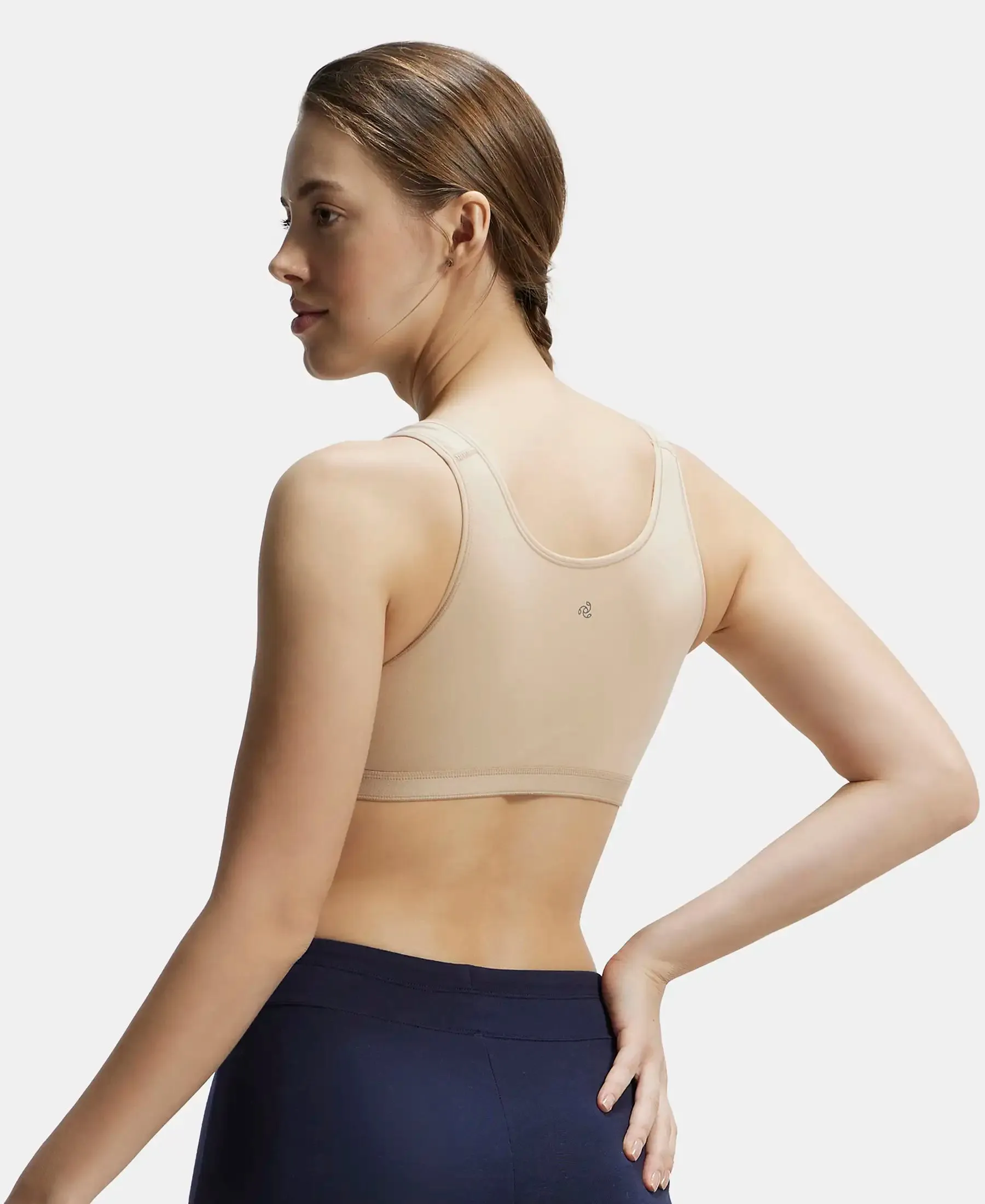 Wirefree Non Padded Super Combed Cotton Elastane Stretch Full Coverage Slip-On Active Bra with Wider Straps and Moisture Move Treatment - Light Skin