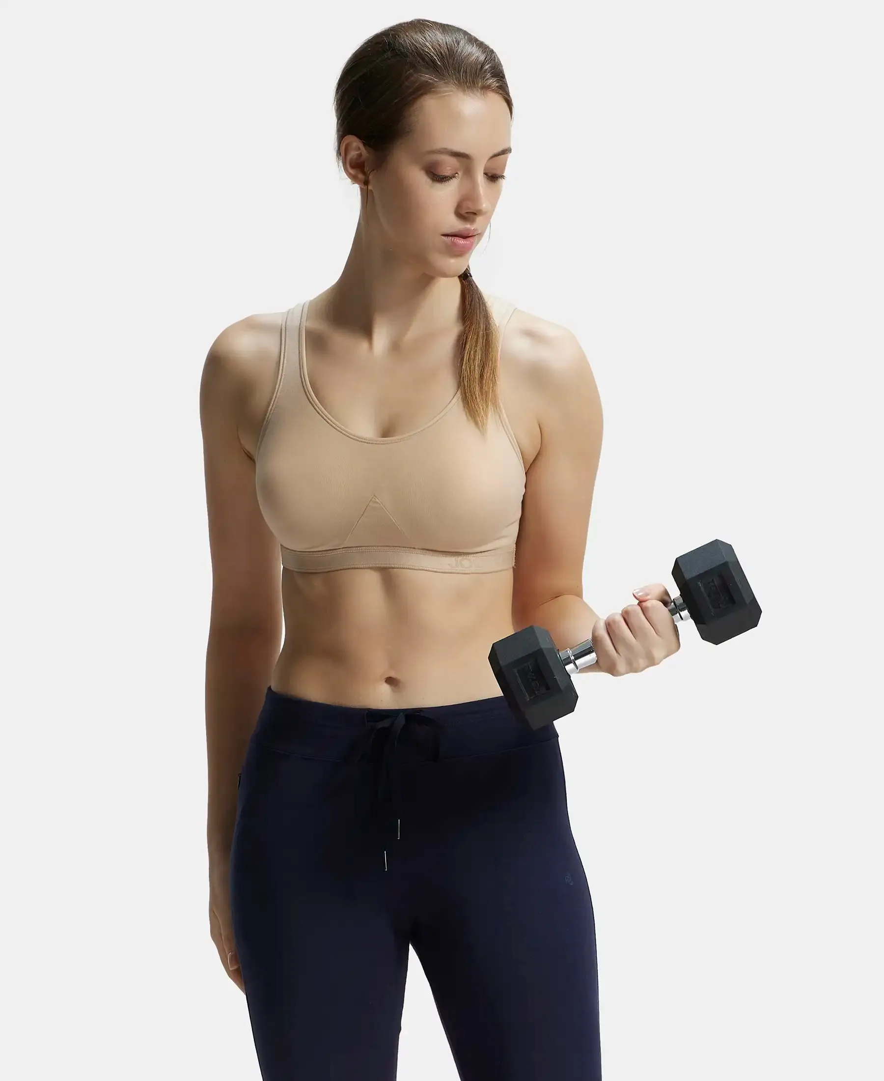 Wirefree Non Padded Super Combed Cotton Elastane Stretch Full Coverage Slip-On Active Bra with Wider Straps and Moisture Move Treatment - Light Skin