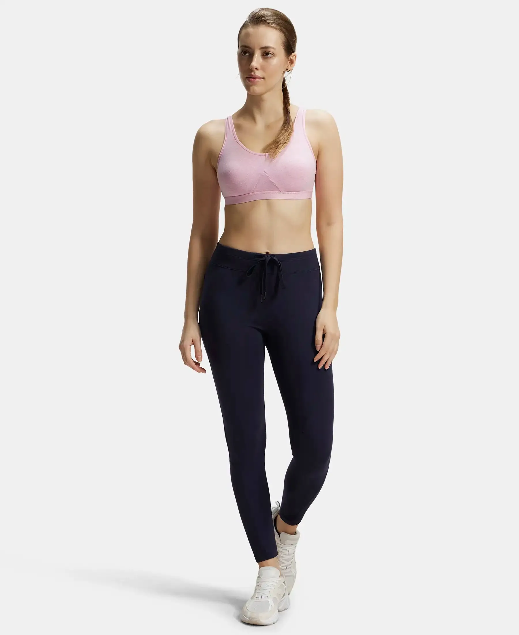Wirefree Non Padded Super Combed Cotton Elastane Stretch Full Coverage Slip-On Active Bra with Wider Straps and Moisture Move Treatment - Pink Lady Melange