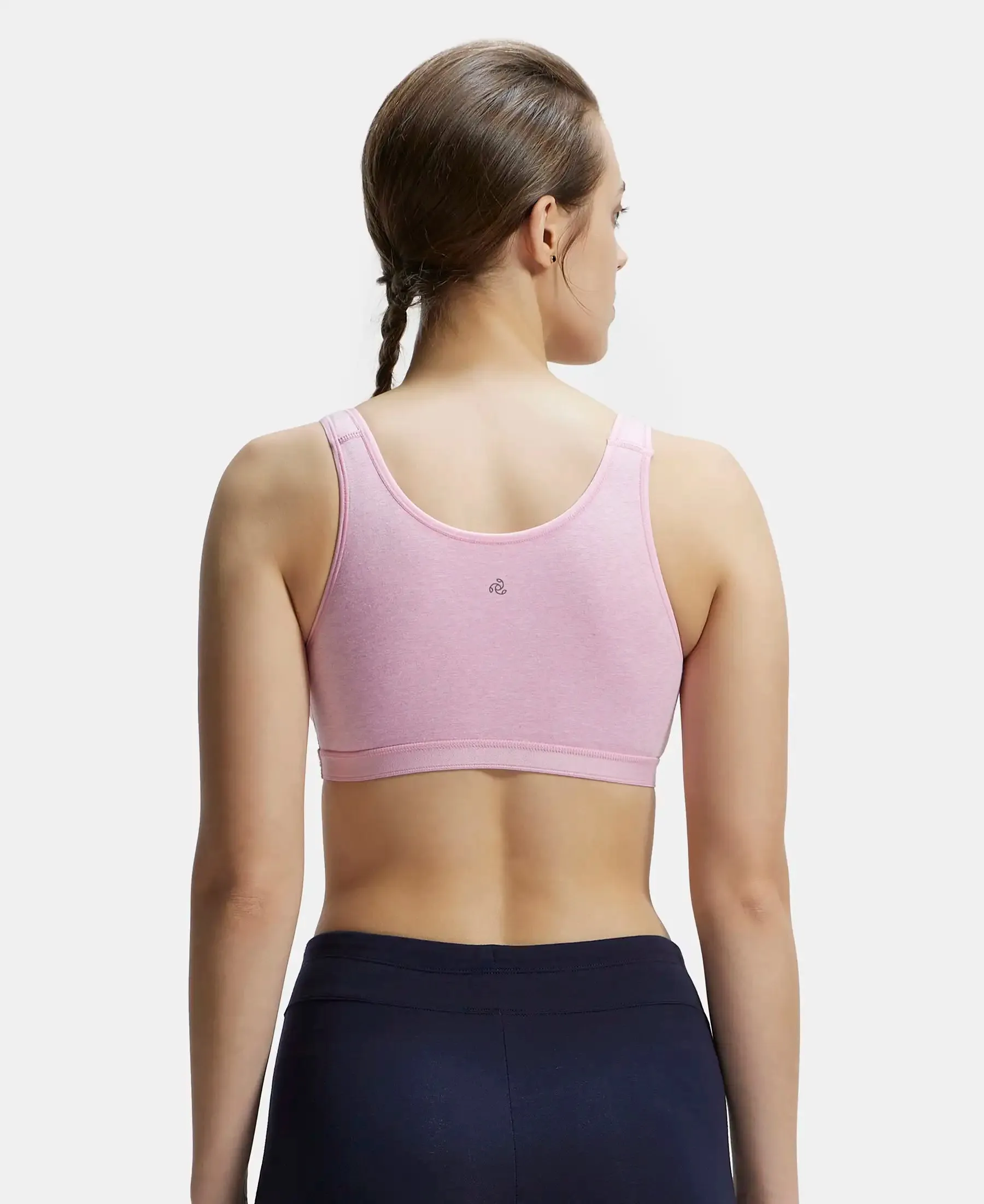 Wirefree Non Padded Super Combed Cotton Elastane Stretch Full Coverage Slip-On Active Bra with Wider Straps and Moisture Move Treatment - Pink Lady Melange