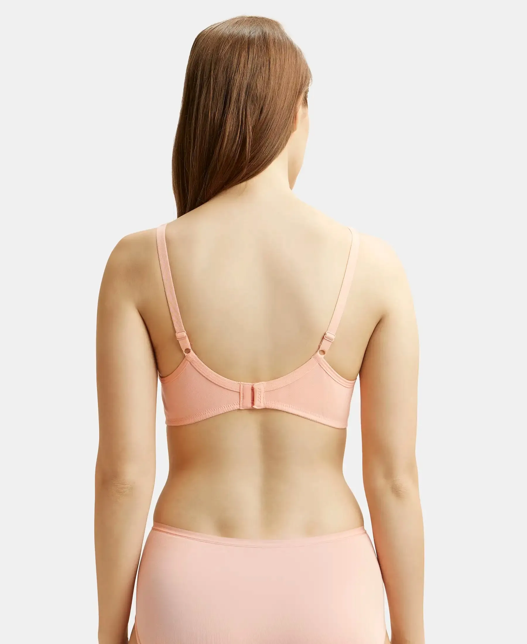 Wirefree Non Padded Super Combed Cotton Elastane Stretch Medium Coverage Everyday Bra with Concealed Shaper Panel - Candlelight Peach