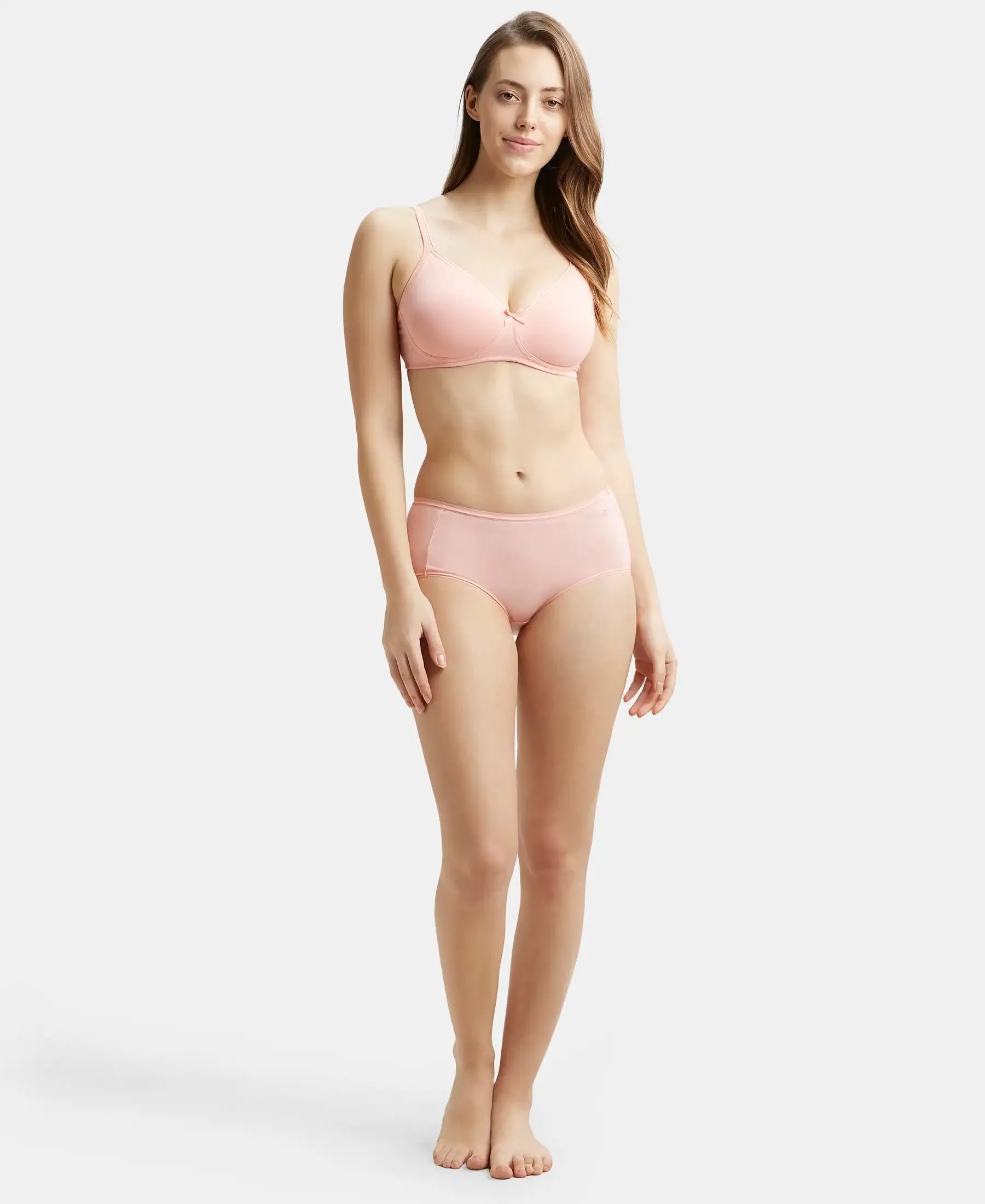 Wirefree Non Padded Super Combed Cotton Elastane Stretch Medium Coverage Everyday Bra with Concealed Shaper Panel - Candlelight Peach