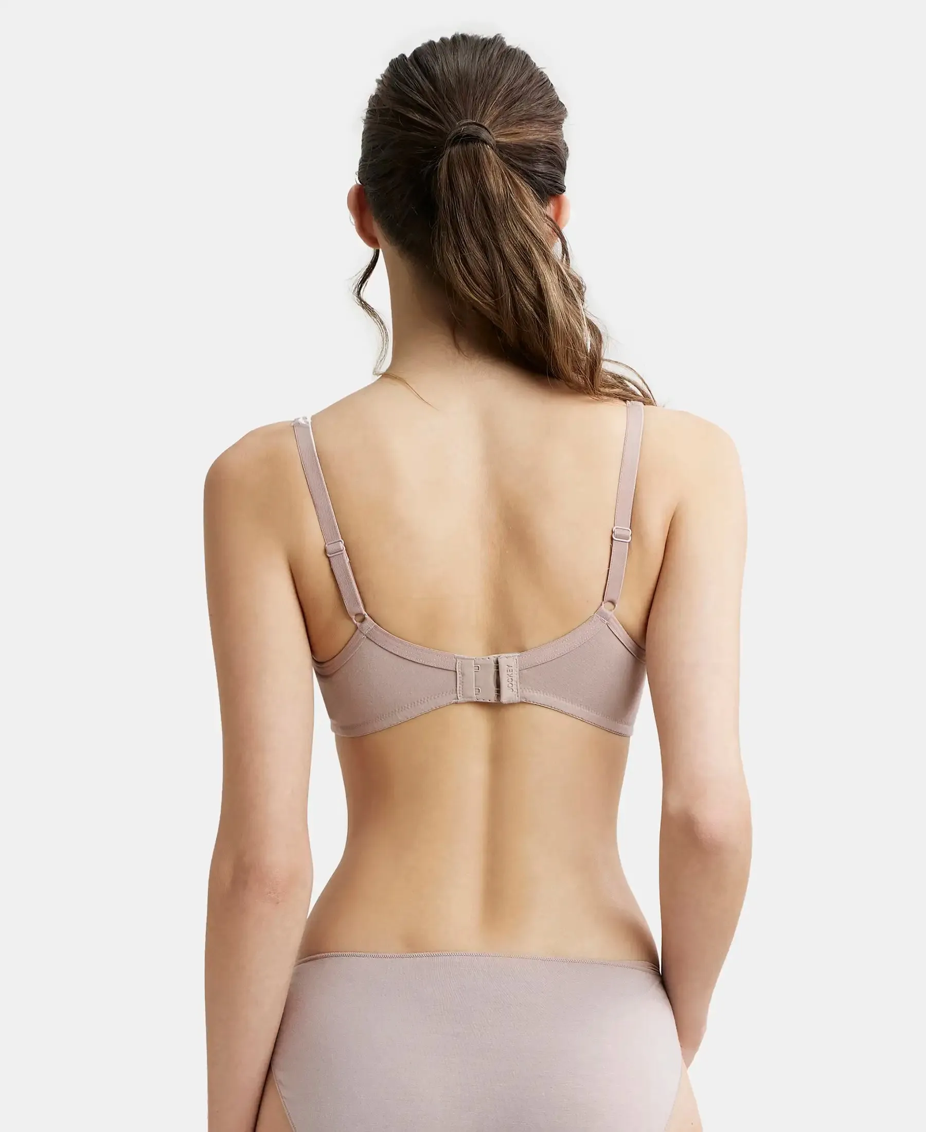 Wirefree Non Padded Super Combed Cotton Elastane Stretch Medium Coverage Everyday Bra with Concealed Shaper Panel - Mocha