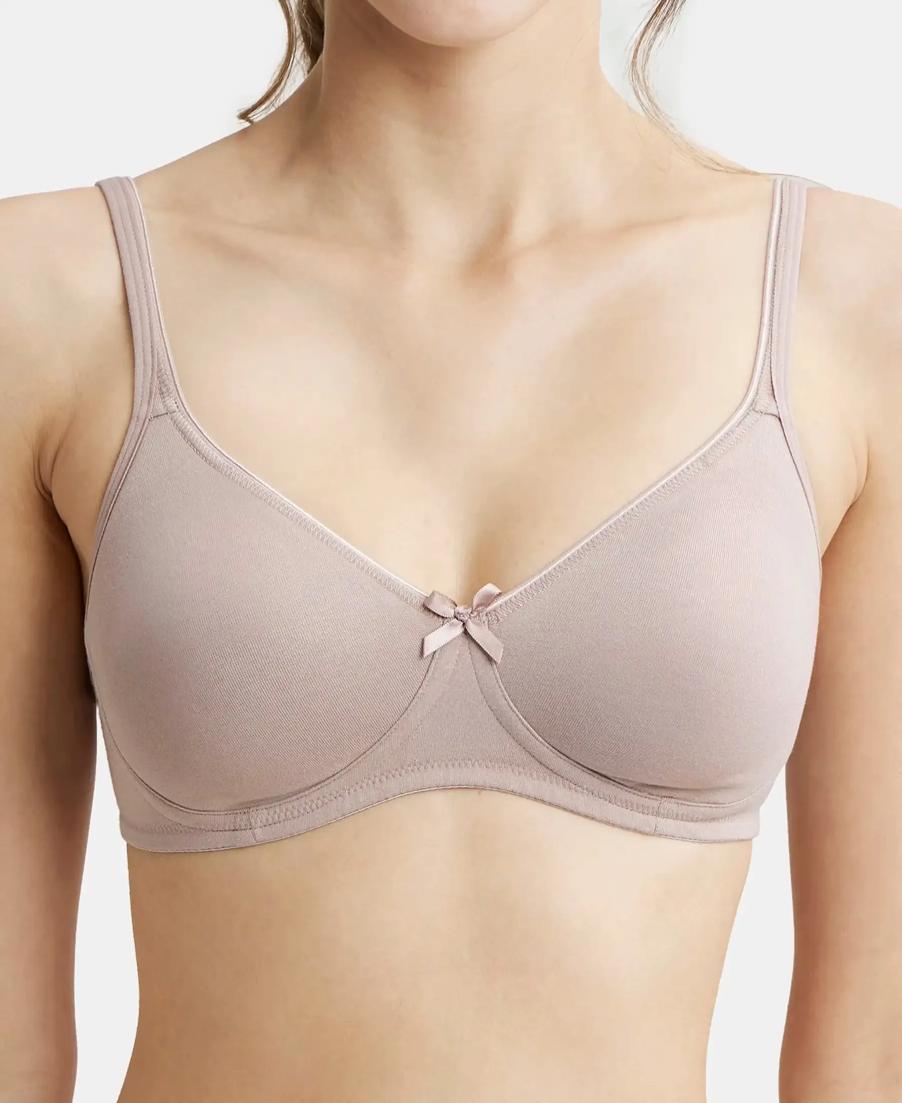 Wirefree Non Padded Super Combed Cotton Elastane Stretch Medium Coverage Everyday Bra with Concealed Shaper Panel - Mocha
