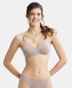 Wirefree Non Padded Super Combed Cotton Elastane Stretch Medium Coverage Everyday Bra with Concealed Shaper Panel - Mocha