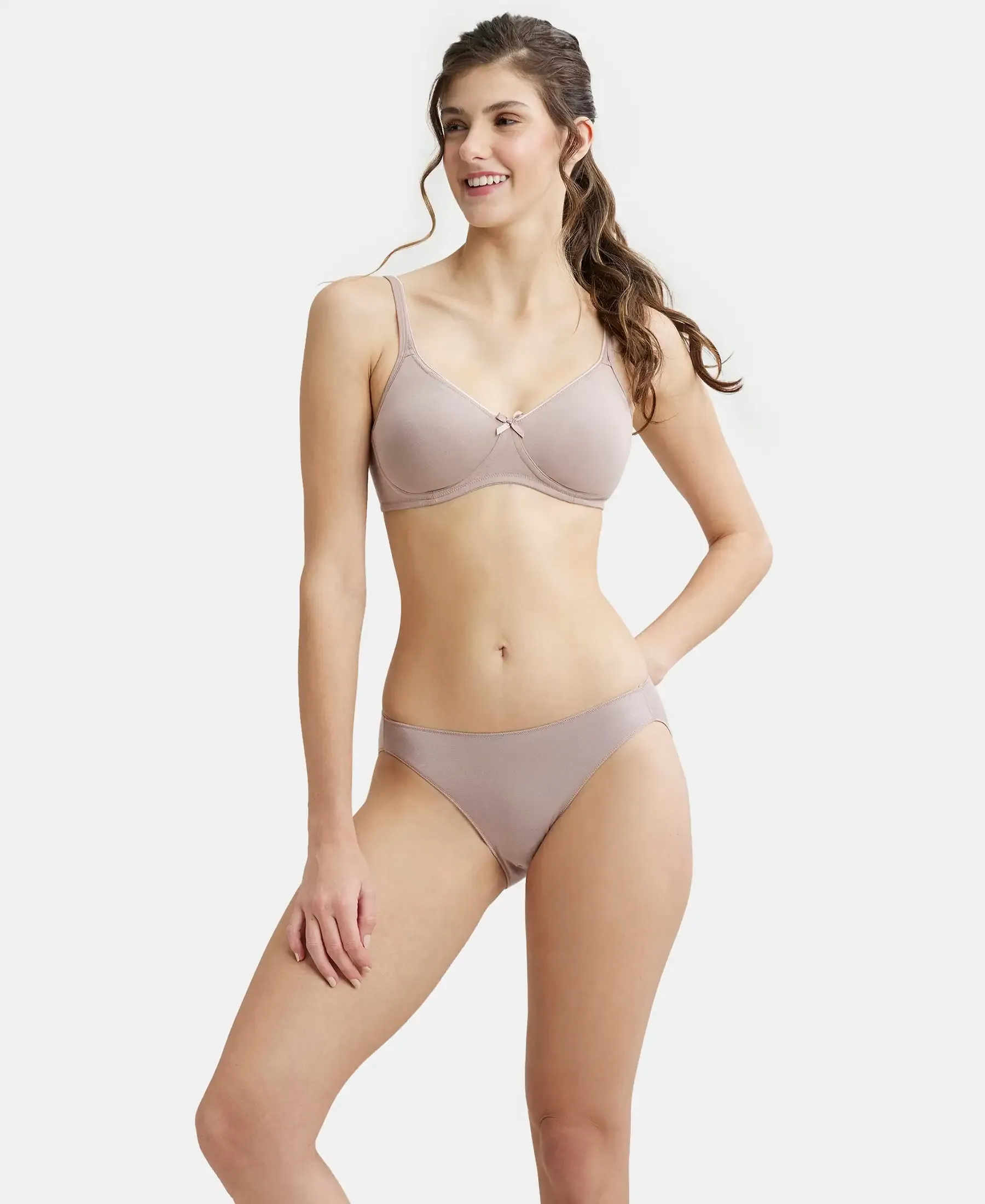 Wirefree Non Padded Super Combed Cotton Elastane Stretch Medium Coverage Everyday Bra with Concealed Shaper Panel - Mocha