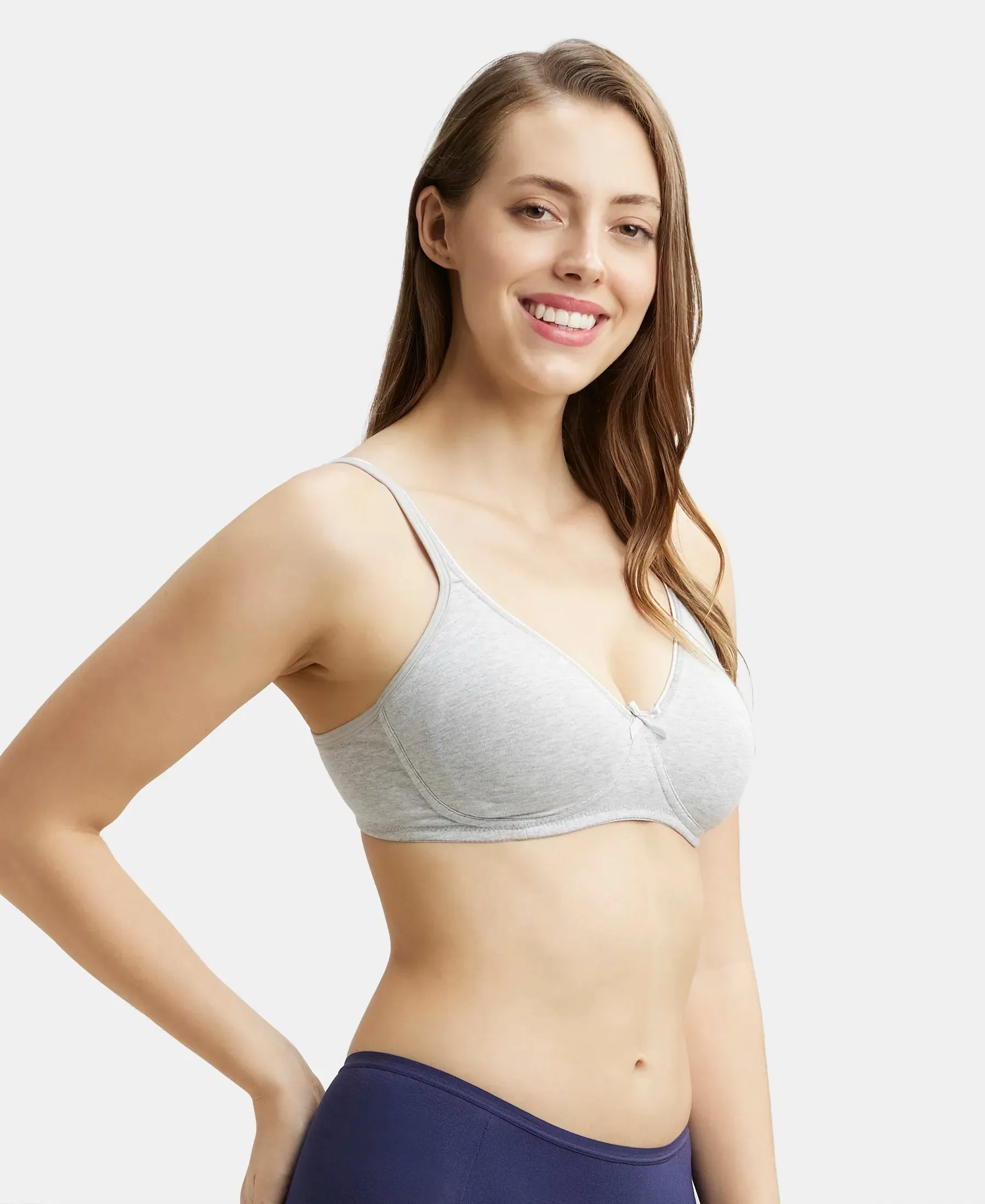 Wirefree Non Padded Super Combed Cotton Elastane Stretch Medium Coverage Everyday Bra with Concealed Shaper Panel - Steel Grey Melange