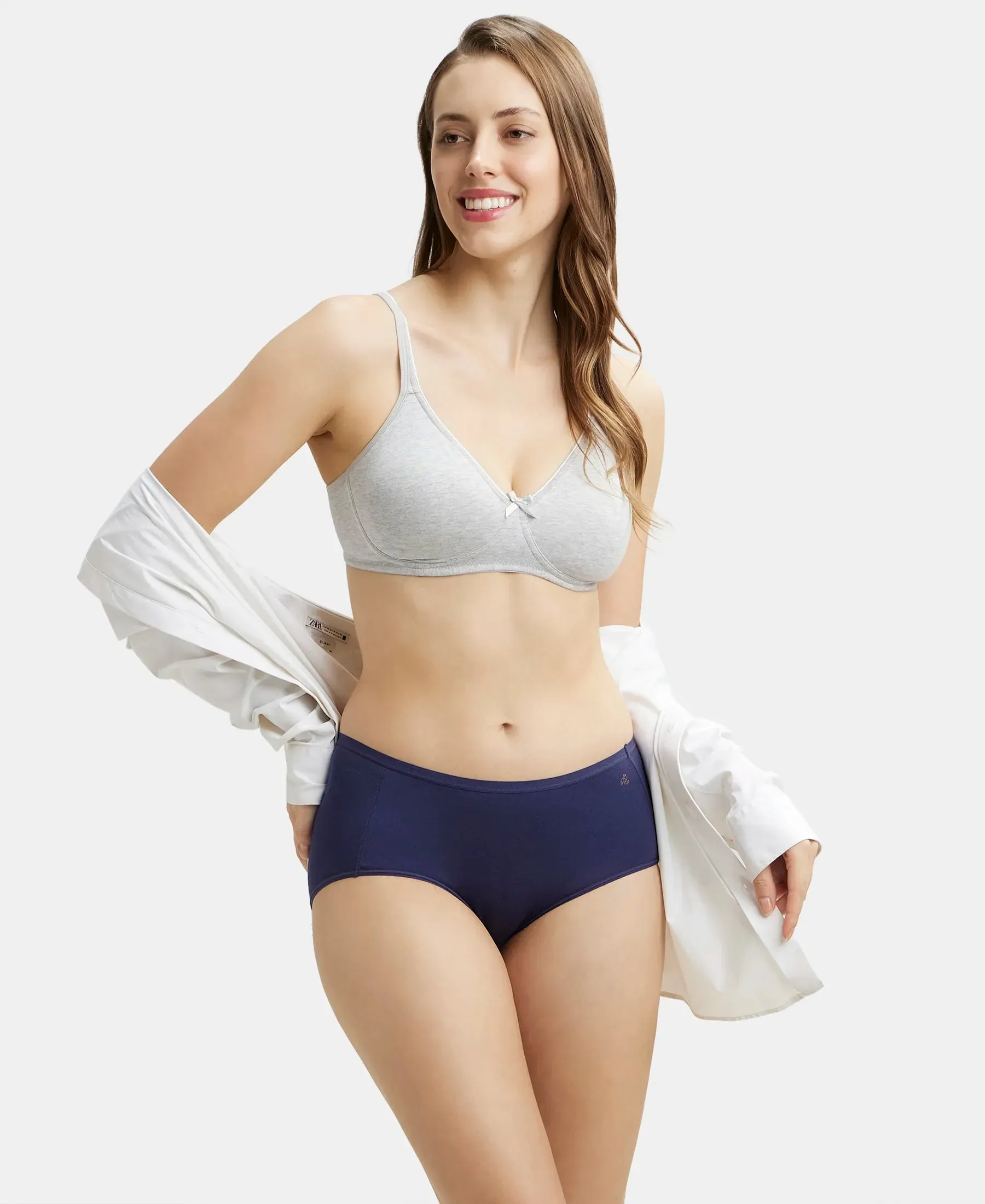 Wirefree Non Padded Super Combed Cotton Elastane Stretch Medium Coverage Everyday Bra with Concealed Shaper Panel - Steel Grey Melange