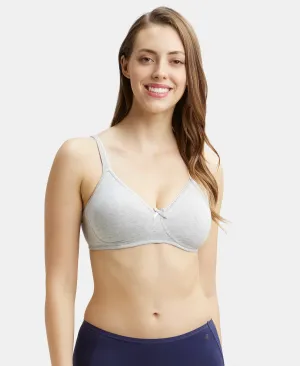 Wirefree Non Padded Super Combed Cotton Elastane Stretch Medium Coverage Everyday Bra with Concealed Shaper Panel - Steel Grey Melange