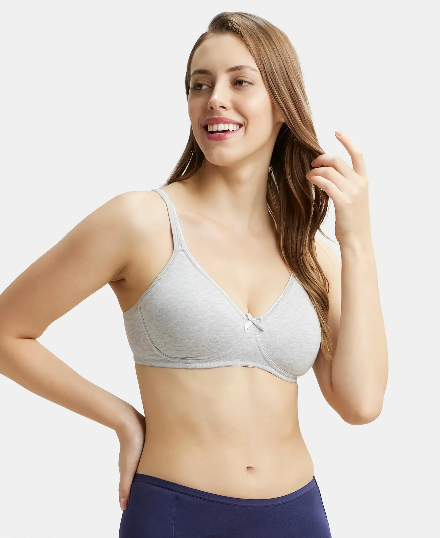 Wirefree Non Padded Super Combed Cotton Elastane Stretch Medium Coverage Everyday Bra with Concealed Shaper Panel - Steel Grey Melange