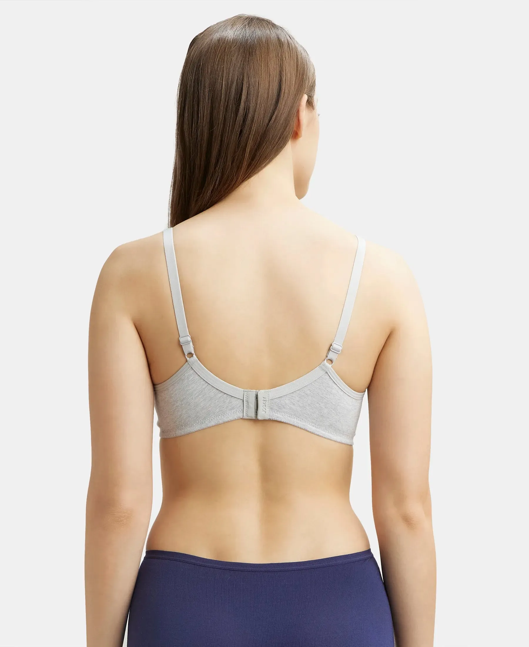 Wirefree Non Padded Super Combed Cotton Elastane Stretch Medium Coverage Everyday Bra with Concealed Shaper Panel - Steel Grey Melange