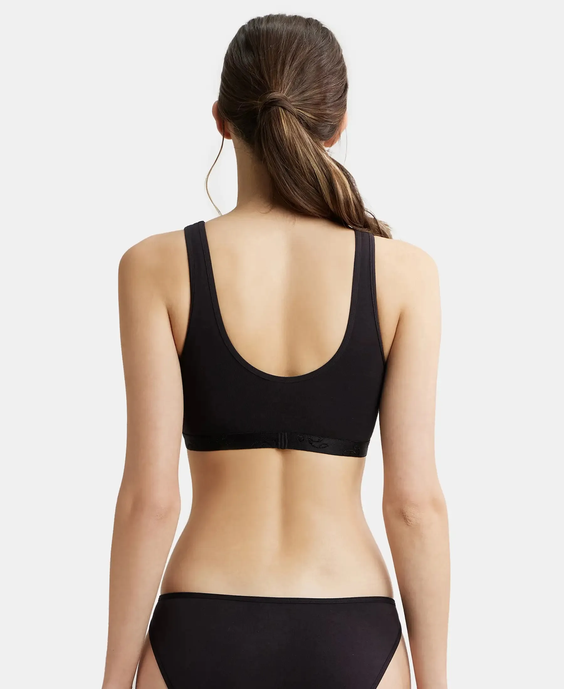 Wirefree Padded Super Combed Cotton Elastane Stretch Full Coverage Lounge and Sleep Bra with Removable Pads - Black