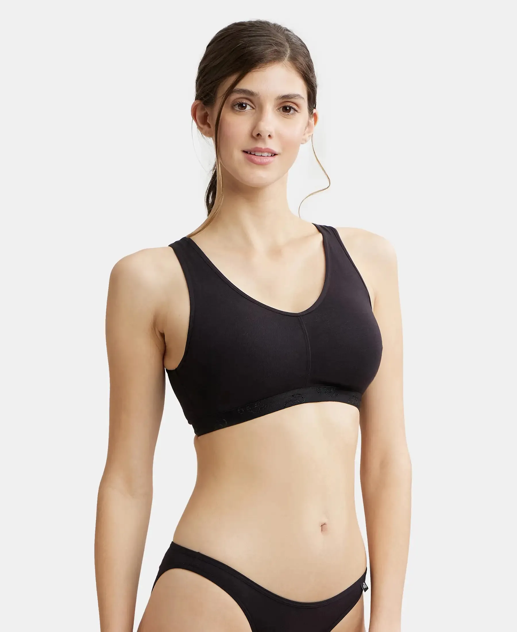 Wirefree Padded Super Combed Cotton Elastane Stretch Full Coverage Lounge and Sleep Bra with Removable Pads - Black