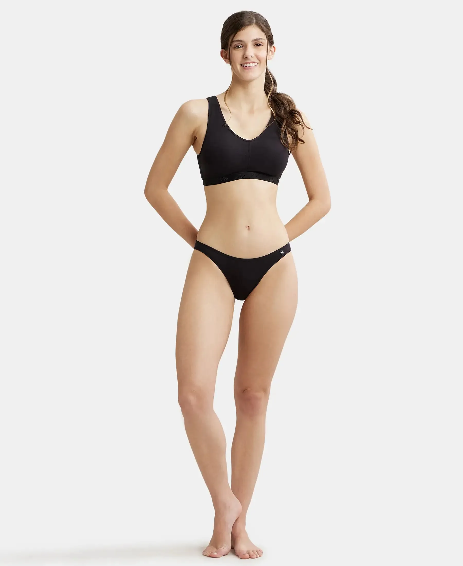 Wirefree Padded Super Combed Cotton Elastane Stretch Full Coverage Lounge and Sleep Bra with Removable Pads - Black