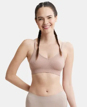 Wirefree Seamfree Non Padded Micro Touch Nylon Elastane Stretch Full Coverage Bra with Optional Cross Back Styling - Mocha