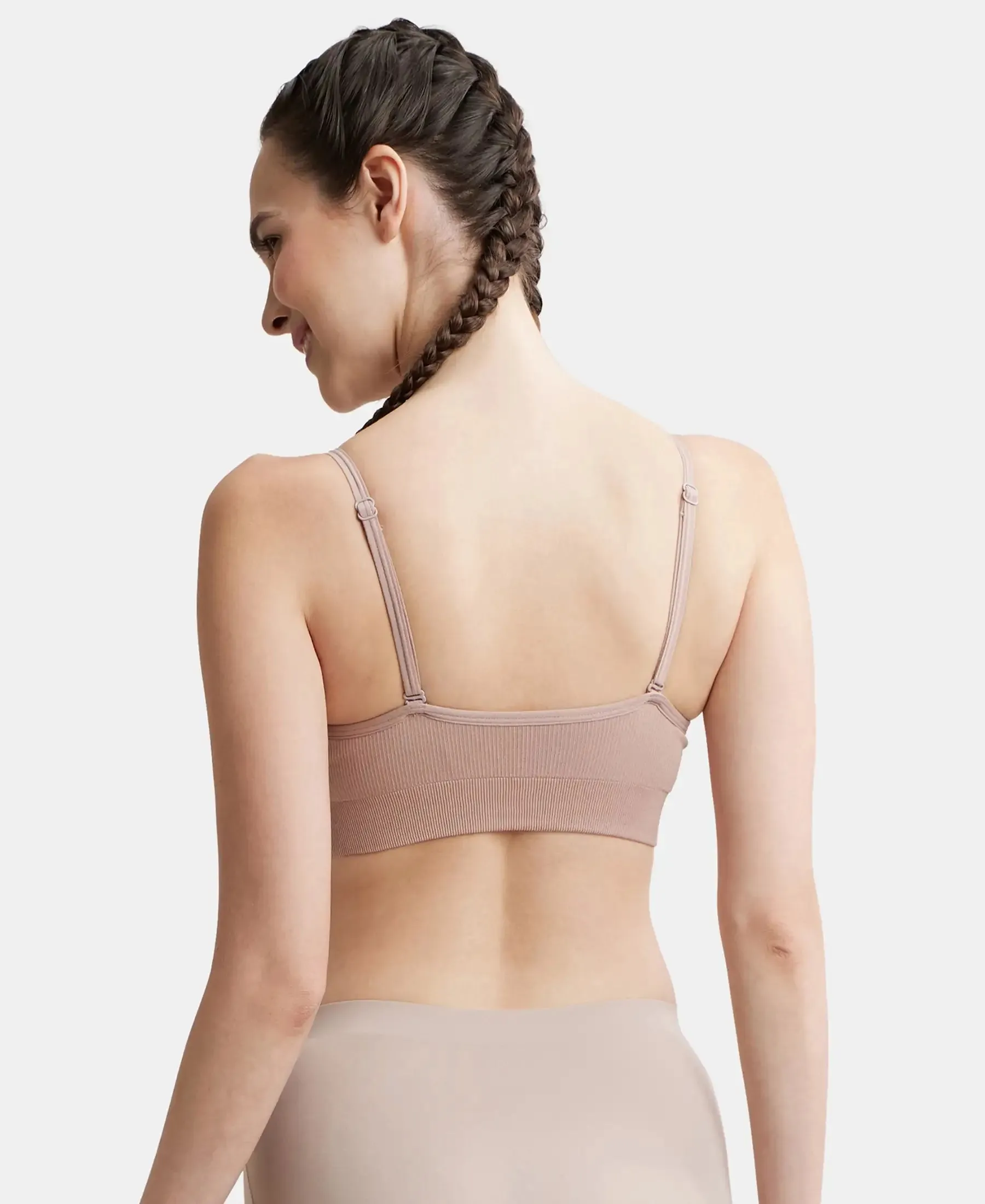 Wirefree Seamfree Non Padded Micro Touch Nylon Elastane Stretch Full Coverage Bra with Optional Cross Back Styling - Mocha